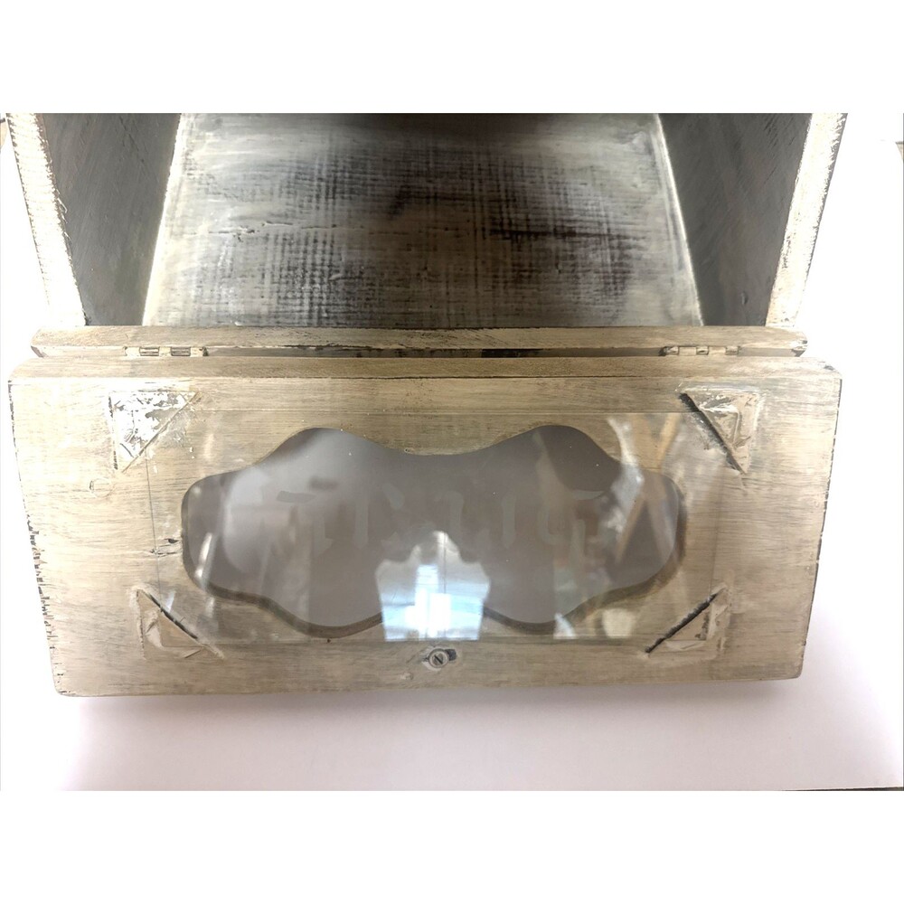 Vtg Wood Bread Box Stencil Design Glass Face Farmhouse Breadbox Cottagecore - Picture 5 of 10